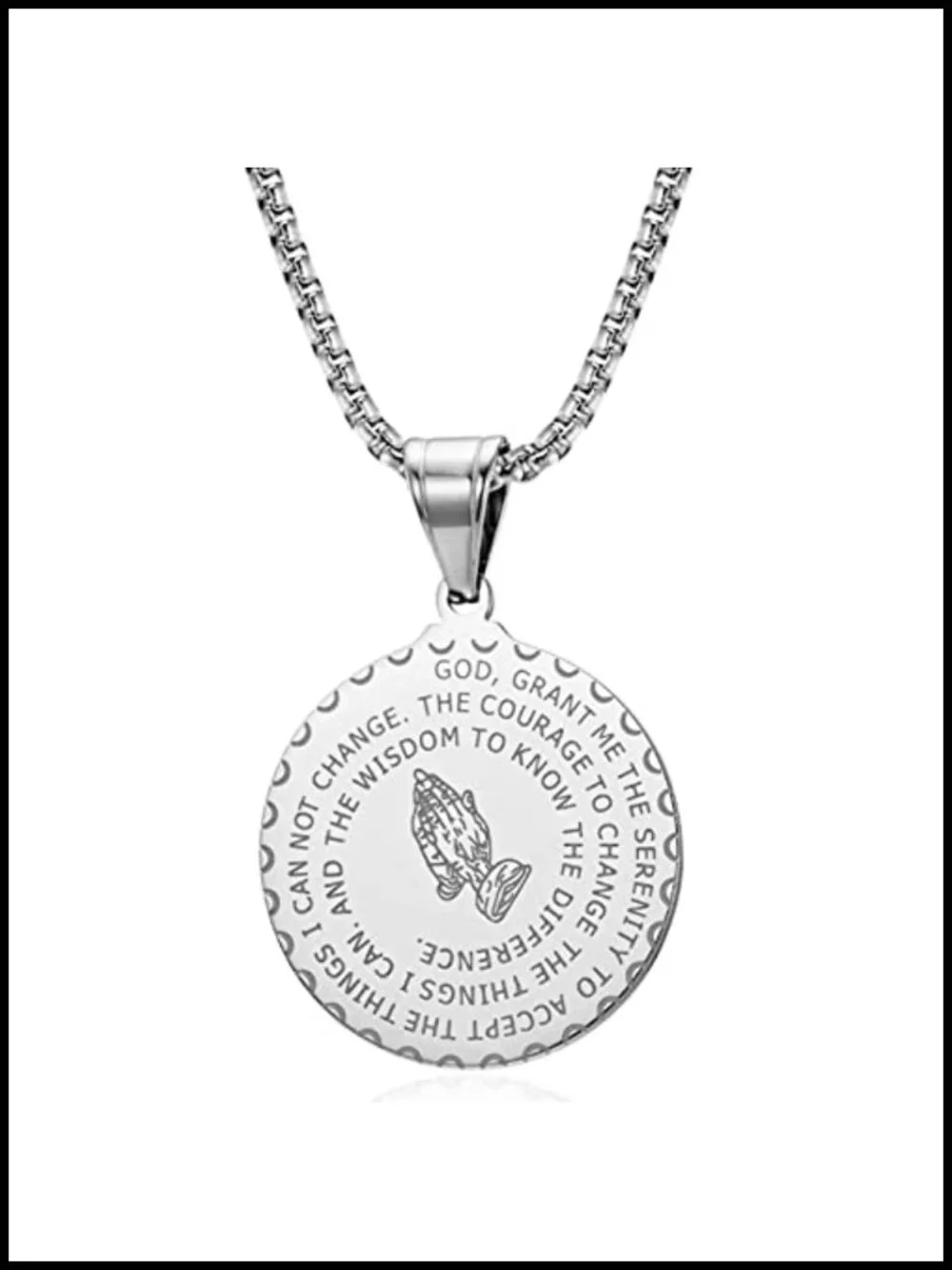 Serenity Prayer Necklace Praying Hands Pendant Stainless Steel Religious
